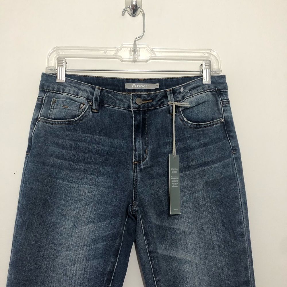 Tractr Jeans Distressed Blue Wash Raw Edge Straight Leg Size 14 - Picture 4 of 13